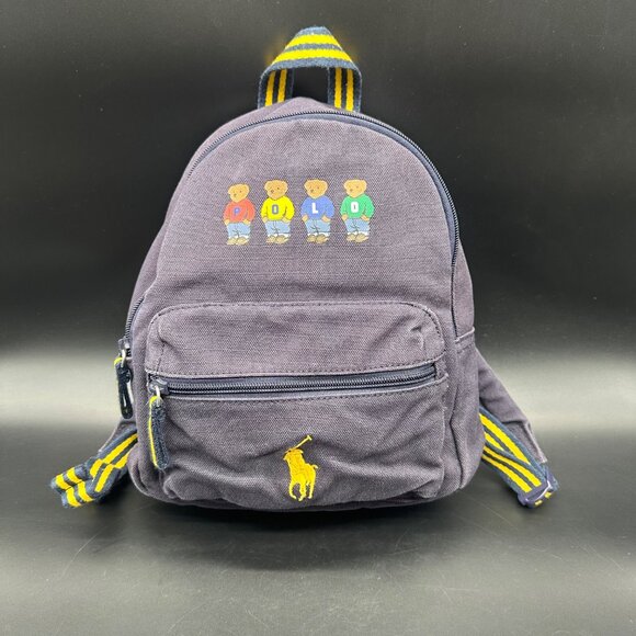 Vintage 1990s Polo Ralph Lauren Teddy Bear Spell Out Mini Canvas Backpack Y2K - Picture 2 of 10